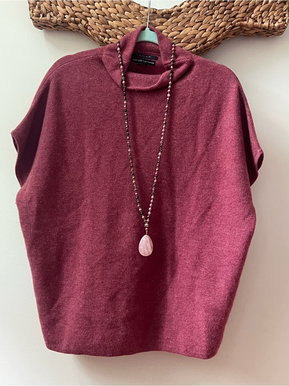 Tahari Pure Luxe 100% Cashmere Poncho Sweater Mauve Rose L